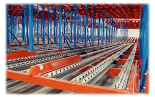 Sistema de rack dinámico con carriles de rodillos para tarimas